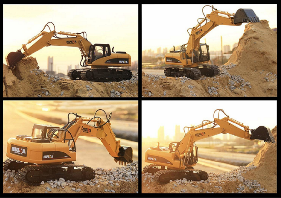 Excavator cu Telecomanda Power King idealSTORE, 46 x 24 x 17 cm, Cabina Rotativa cu lumini LED, Efect Sonor, Senile de Cauciuc, Elemente Metalice, 15 Canale pentru Control, 2,4 GHz, Incarcare USB, Dezvolta Abilitati Manuale, Agilitate si Viclenie