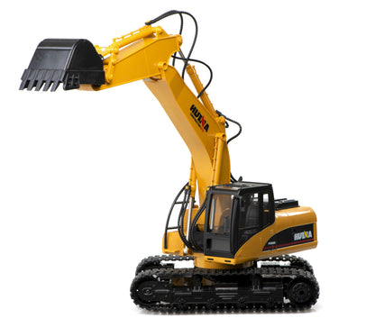 Excavator cu Telecomanda Power King idealSTORE, 46 x 24 x 17 cm, Cabina Rotativa cu lumini LED, Efect Sonor, Senile de Cauciuc, Elemente Metalice, 15 Canale pentru Control, 2,4 GHz, Incarcare USB, Dezvolta Abilitati Manuale, Agilitate si Viclenie