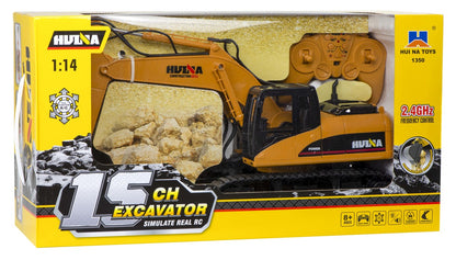Excavator cu Telecomanda Power King idealSTORE, 46 x 24 x 17 cm, Cabina Rotativa cu lumini LED, Efect Sonor, Senile de Cauciuc, Elemente Metalice, 15 Canale pentru Control, 2,4 GHz, Incarcare USB, Dezvolta Abilitati Manuale, Agilitate si Viclenie