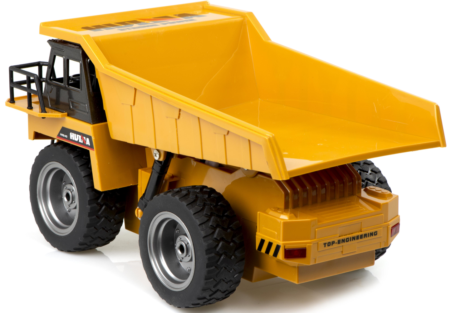 Camion Basculanta Dump Truck idealSTORE, Dimensiuni 28 x 15 x 16 cm, Include 6 Canale si Elemente Metalice, Accesorizat cu Sunete si Lumini LED, Anvelope din Cauciuc, Incarcare USB, Dezvolta Abiliatile Manuale
