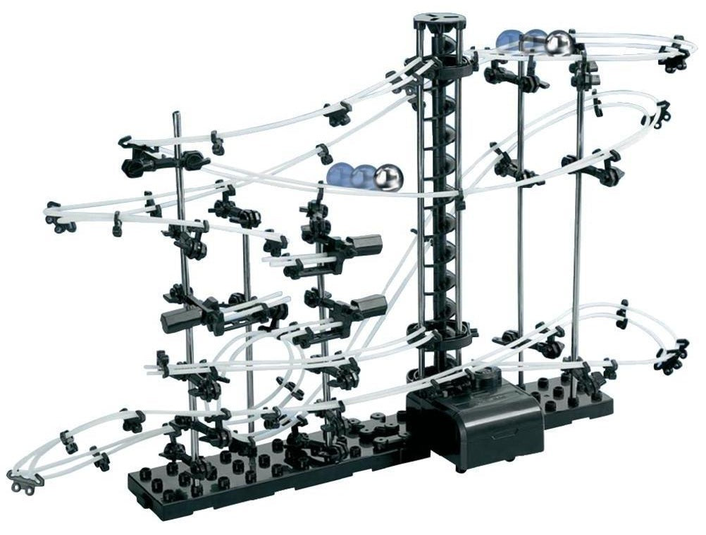 Set de Constructie Ball RollerCoaster 3D idealSTORE, Dimensiuni 60 x 18 x 36cm, Structura Metalica, Include 2 Bile de Otel, Sporeste divertismentul creativ si provocarile mentale, Level 2