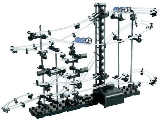 Set de Constructie Ball RollerCoaster 3D idealSTORE, Dimensiuni 60 x 18 x 36cm, Structura Metalica, Include 2 Bile de Otel, Sporeste divertismentul creativ si provocarile mentale, Level 2
