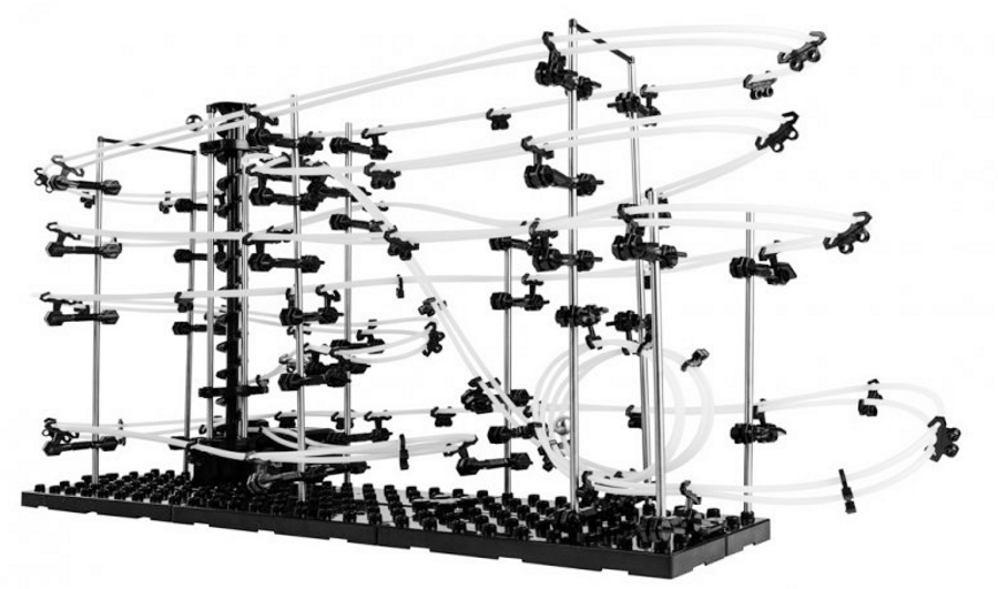 Set de Constructie Ball RollerCoaster 3D idealSTORE, Dimensiuni 71 x 20 x 36cm, Structura Metalica, Include 3 Bile de Otel, Sporeste divertismentul creativ si provocarile mentale, Level 3