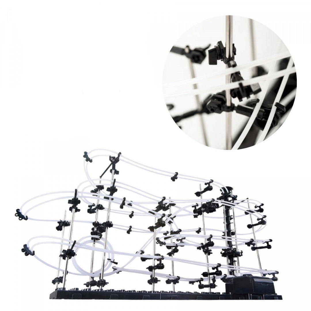 Set de Constructie Ball RollerCoaster 3D idealSTORE, Dimensiuni 71 x 20 x 36cm, Structura Metalica, Include 3 Bile de Otel, Sporeste divertismentul creativ si provocarile mentale, Level 3