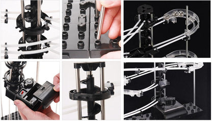 Set de Constructie Ball RollerCoaster 3D idealSTORE, Dimensiuni 97 x 37 x 44 cm, Structura Metalica, Include 6 Bile de Otel, Sporeste divertismentul creativ si provocarile mentale, Level 5