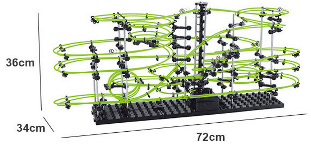 Set de Constructie Ball RollerCoaster 3D idealSTORE, Dimensiuni 72 x 34 x 36cm, Structura Metalica, Include 4 Bile de Otel, Sporeste divertismentul creativ si provocarile mentale, Level 4