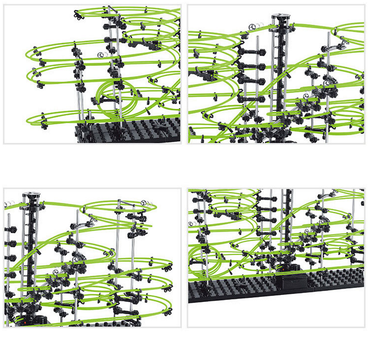 Set de Constructie Ball RollerCoaster 3D idealSTORE, Dimensiuni 72 x 34 x 36cm, Structura Metalica, Include 4 Bile de Otel, Sporeste divertismentul creativ si provocarile mentale, Level 4