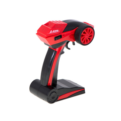 Masinuta cu Telecomanda Rock Through idealSTORE, Accesorizat cu 2 Motoare Puternice, Roti mari de Teren, 4X4, Suspensii, Viteza ~10 km/h, Raza de Actiune 50 m, Scara 1:18, GHz 2,4 Ofera multe Ore De Distractie, Rosu- Negru