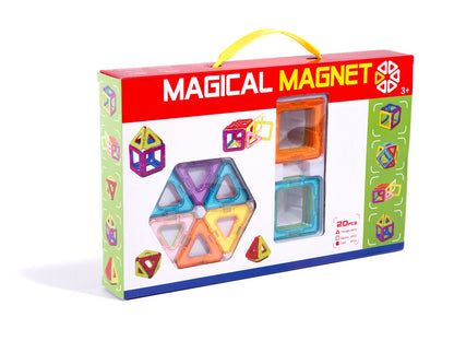 Set Inteligent de constructie Magical Magnet IdealStore, Include 20 de Piese Multicolore, Educativ- Creativ, Posibilitatea de forme nelimitate, Stimularea imaginatiei si a creativitatii, Magneti Neodim