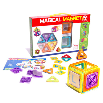 Set Inteligent de constructie Magical Magnet IdealStore, Include 20 de Piese Multicolore, Educativ- Creativ, Posibilitatea de forme nelimitate, Stimularea imaginatiei si a creativitatii, Magneti Neodim