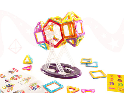 Set Inteligent de Constructie RUN Magnets 3D idealStore, 51 Elemente Magnetice, Multicolore, Magneti Puternici, Educativ, Creativ, Stimuleaza Imaginatia, Gandirea Creativa, Posibilitatea de a creea Nelimitate Forme