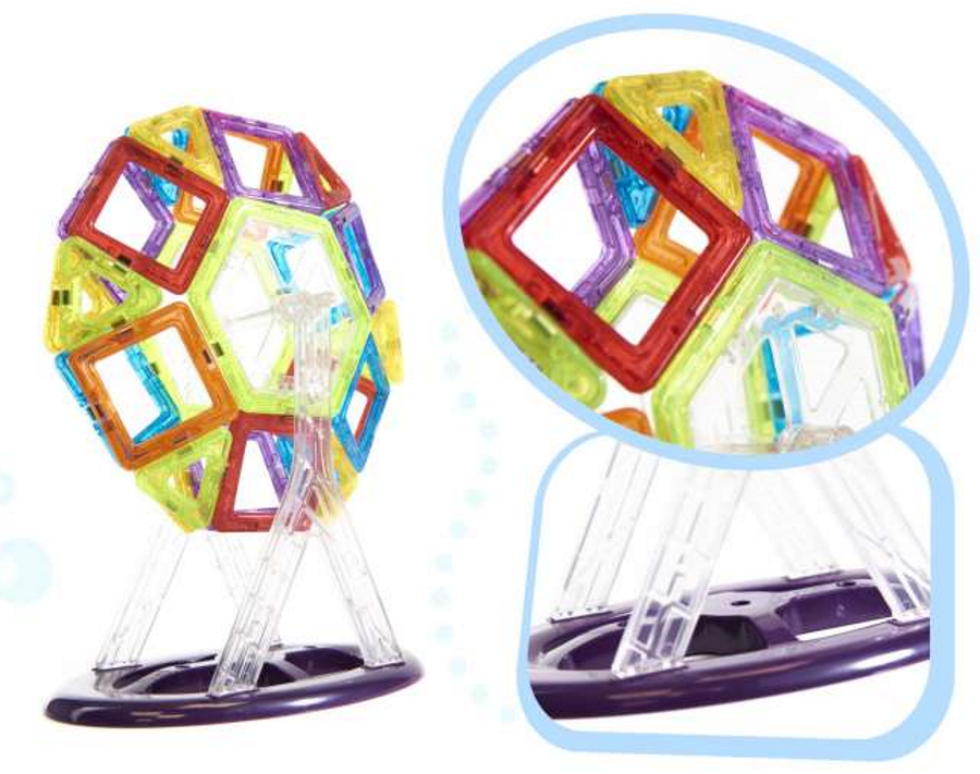 Set Inteligent de Constructie Mini Magical Magnet idealSTORE Include 158 de Piese Magnetice Multicolore, Modele si Forme Nelimitate de Construit, Educativ- Creativ, Maganeti Neodim, Incurajeaza Gandirea Creativa