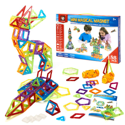 Set Inteligent de Constructie Mini Magical Magnet idealSTORE Include 158 de Piese Magnetice Multicolore, Modele si Forme Nelimitate de Construit, Educativ- Creativ, Maganeti Neodim, Incurajeaza Gandirea Creativa