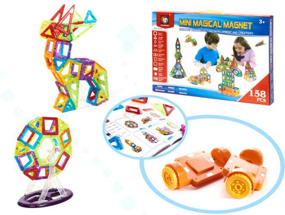 Set Inteligent de Constructie Mini Magical Magnet idealSTORE Include 158 de Piese Magnetice Multicolore, Modele si Forme Nelimitate de Construit, Educativ- Creativ, Maganeti Neodim, Incurajeaza Gandirea Creativa