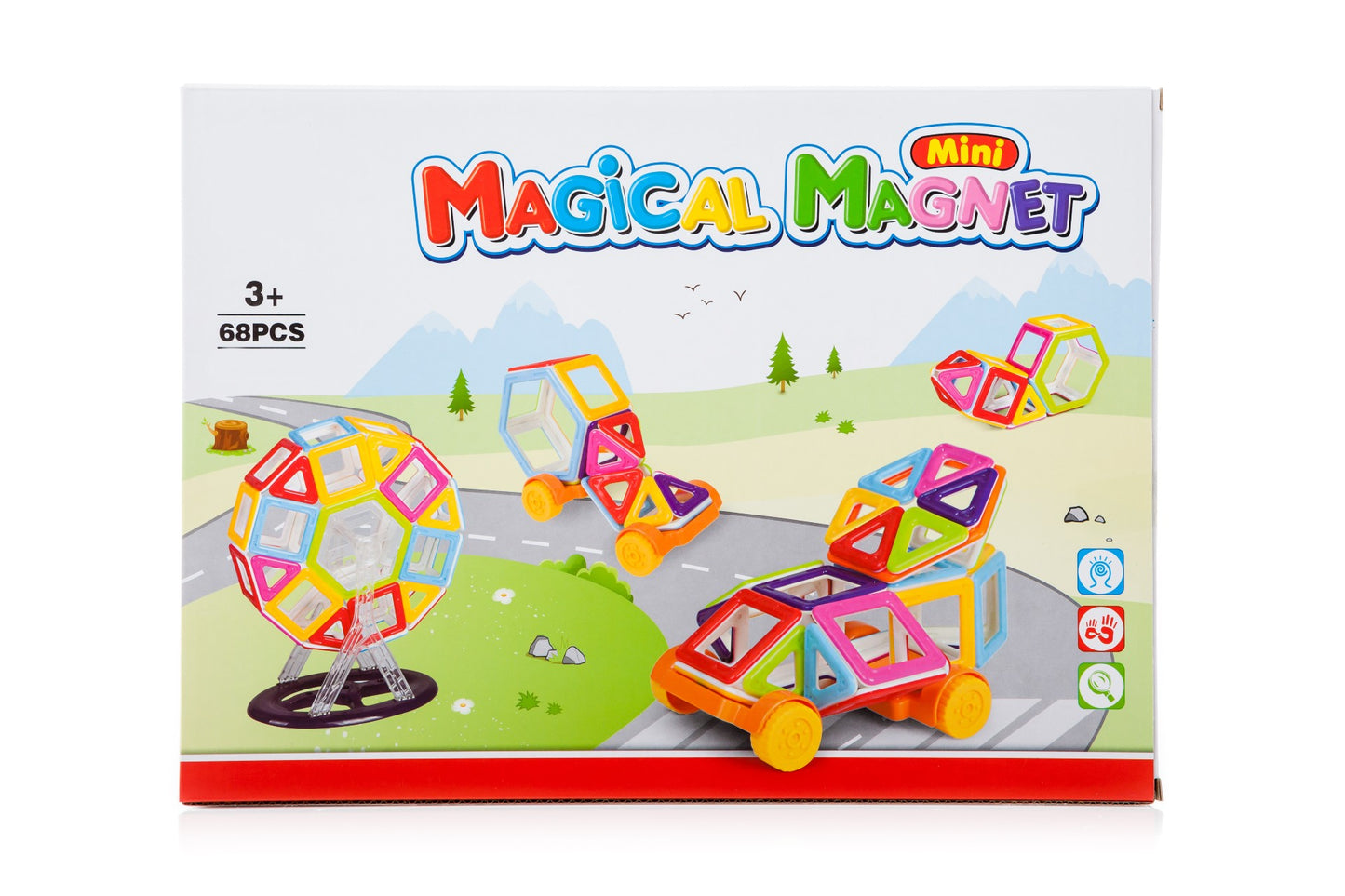 Set de constructie Magnetic Magical Blocks IdealStore, 67 piese, 3D, multicolore, Stimuleaza Imaginatia si Creativitatea, Distractie garantata in familie, Magneti Neodim