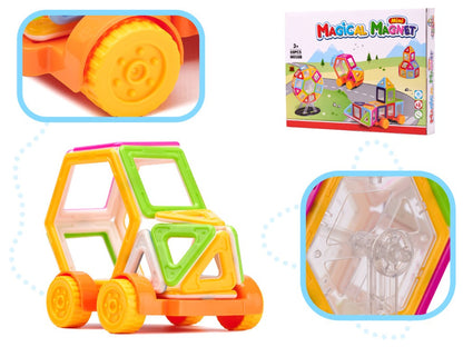 Set de constructie Magnetic Magical Blocks IdealStore, 67 piese, 3D, multicolore, Stimuleaza Imaginatia si Creativitatea, Distractie garantata in familie, Magneti Neodim