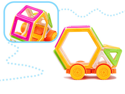 Set de constructie Educative Magnetic 3D IdealStore, Include 68 piese multicolore Stimuleaza imaginatia si creativitatea, Distractie garantata in familie, Magneti Neodim