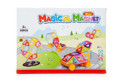 Set de constructie Educative Magnetic 3D IdealStore, Include 68 piese multicolore Stimuleaza imaginatia si creativitatea, Distractie garantata in familie, Magneti Neodim