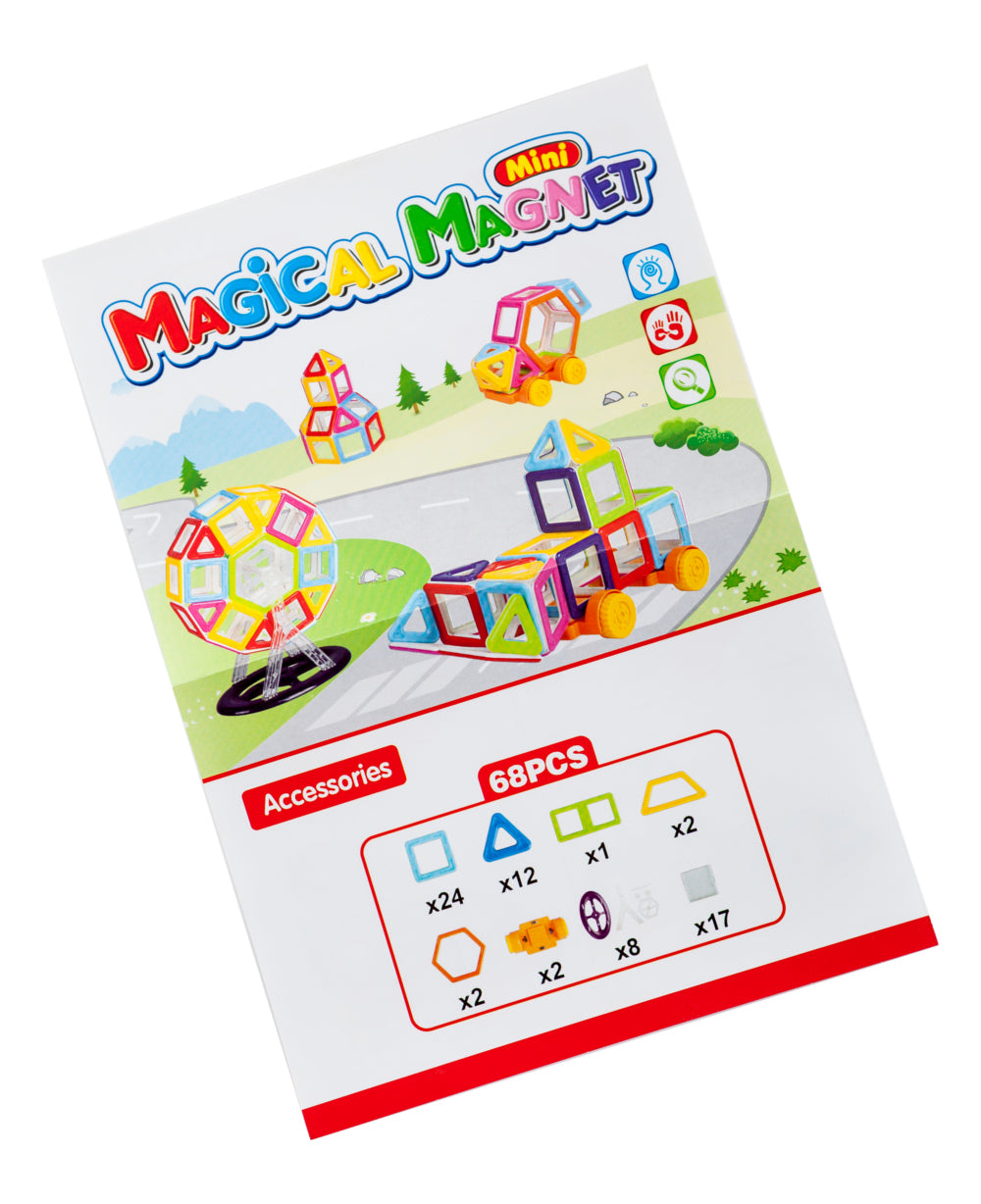 Set de constructie Educative Magnetic 3D IdealStore, Include 68 piese multicolore Stimuleaza imaginatia si creativitatea, Distractie garantata in familie, Magneti Neodim