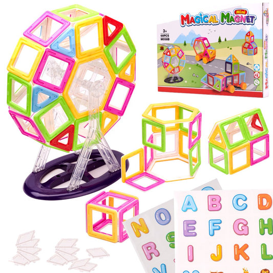 Set de constructie Educative Magnetic 3D IdealStore, Include 68 piese multicolore Stimuleaza imaginatia si creativitatea, Distractie garantata in familie, Magneti Neodim