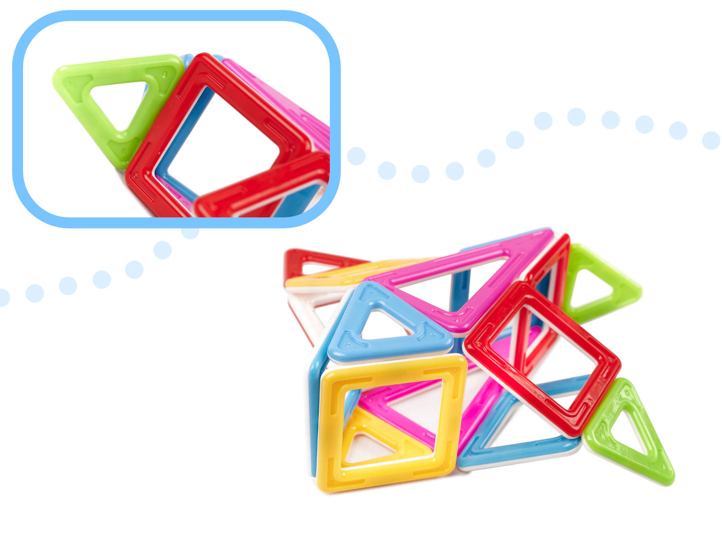 Set de constructie Blocks Magnetik IdealStore, 37 piese multicolore, Stimuleaza imaginatia si creativitatea, Distractie garantata in familie, Magneti Neodim