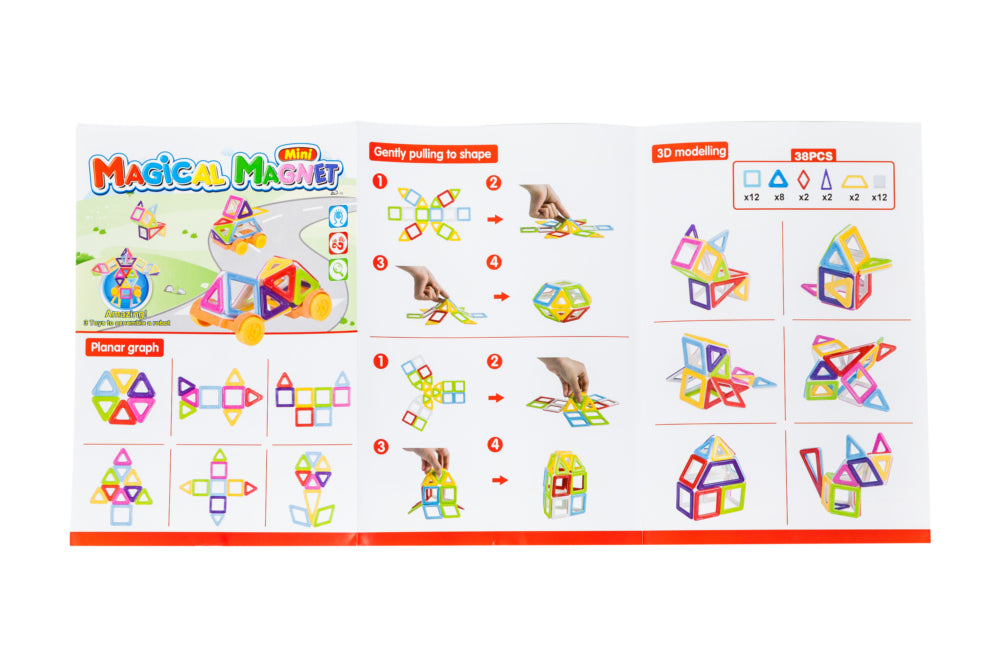 Set de constructie Blocks Magnetik IdealStore, 37 piese multicolore, Stimuleaza imaginatia si creativitatea, Distractie garantata in familie, Magneti Neodim