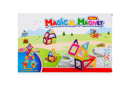 Set de constructie Magnetic Blocks 3D IdealStore, Include 38 piese multicolore, Stimuleaza imaginatia si creativitatea, Distractie garantata in familie, Magneti Neodim