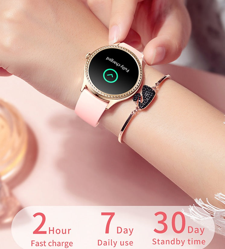 Smartwatch idealStore LadyWatch, Notificare Apel, Respingere Apel, Afisare Mesaje si Notificari, Monitorizare Sanatate, Pedometru, Moduri Sport, Analizator Somn, Prognoza Meteo, Senzor Temperatura, Sedentar memento, Culoare Roz Gold