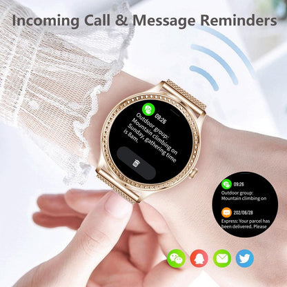 Smartwatch idealStore LadyWatch, Notificare Apel, Respingere Apel, Afisare Mesaje si Notificari, Monitorizare Sanatate, Pedometru, Moduri Sport, Analizator Somn, Prognoza Meteo, Senzor Temperatura, Sedentar memento, Culoare Roz Gold