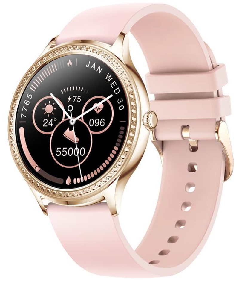 Smartwatch idealStore LadyWatch, Notificare Apel, Respingere Apel, Afisare Mesaje si Notificari, Monitorizare Sanatate, Pedometru, Moduri Sport, Analizator Somn, Prognoza Meteo, Senzor Temperatura, Sedentar memento, Culoare Roz Gold