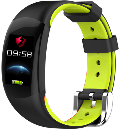 Ceas Smartwatch Smart Life 2019, Monitorizare Puls, Pasi, Calorii, Notificare Mesaje si Apeluri, Curea Silicon Moale, Culoare Negru-Verde