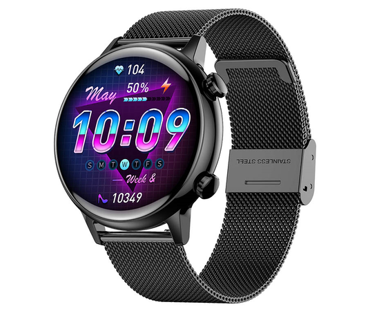 Ceas Smartwatch Live On Watch IdealStore, Ecran AMOLED HD 1.1 inch, Preluare Apeluri si Mesaje Bluetooth, NFC, Monitorizare Ritm Cardiac si Somn, Asistent Vocal, Difuzor si Microfon incorporat, IP68, Alarma, Android-IOS, Long Battery, Metal Black Edition