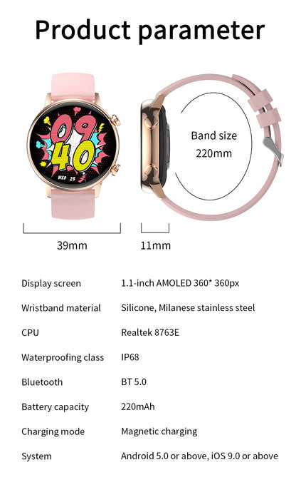 Ceas Smartwatch Live On Watch IdealStore, Ecran AMOLED HD 1.1 inch, Preluare Apeluri si Mesaje Bluetooth, NFC, Monitorizare Ritm Cardiac si Somn, Asistent Vocal, Difuzor si Microfon incorporat, IP68, Alarma, Android-IOS, Long Battery, Metal Gold Edition