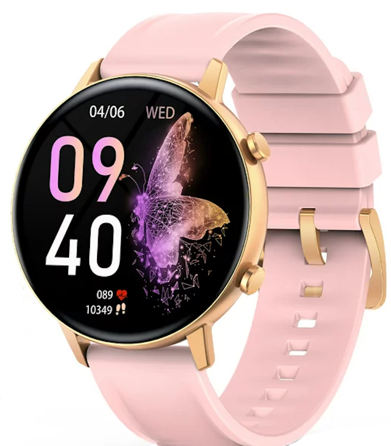 Ceas Smartwatch Live On Watch IdealStore, Ecran AMOLED HD 1.1 inch, Preluare Apeluri si Mesaje Bluetooth, NFC, Monitorizare Ritm Cardiac si Somn, Asistent Vocal, Difuzor si Microfon incorporat, IP68, Alarma, Android-IOS, Long Battery, Silcon Roz Edition