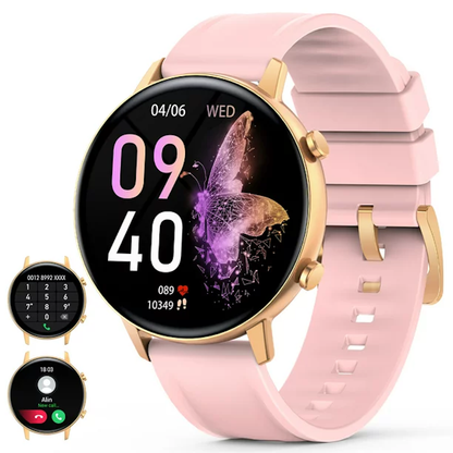 Ceas Smartwatch Live On Watch IdealStore, Ecran AMOLED HD 1.1 inch, Preluare Apeluri si Mesaje Bluetooth, NFC, Monitorizare Ritm Cardiac si Somn, Asistent Vocal, Difuzor si Microfon incorporat, IP68, Alarma, Android-IOS, Long Battery, Silcon Roz Edition