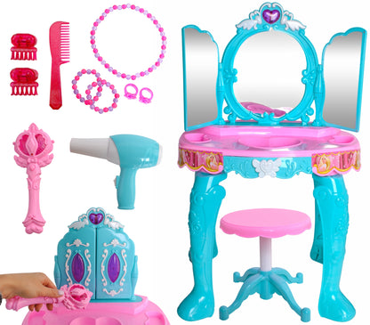 Masa de Machiaj idealStore Beauty Desk Cu Scaunel, Accesorii Incluse, Bagheta Magica, Efecte Luminoase si Sonore, Dezvolta Imaginatia si Creativitatea