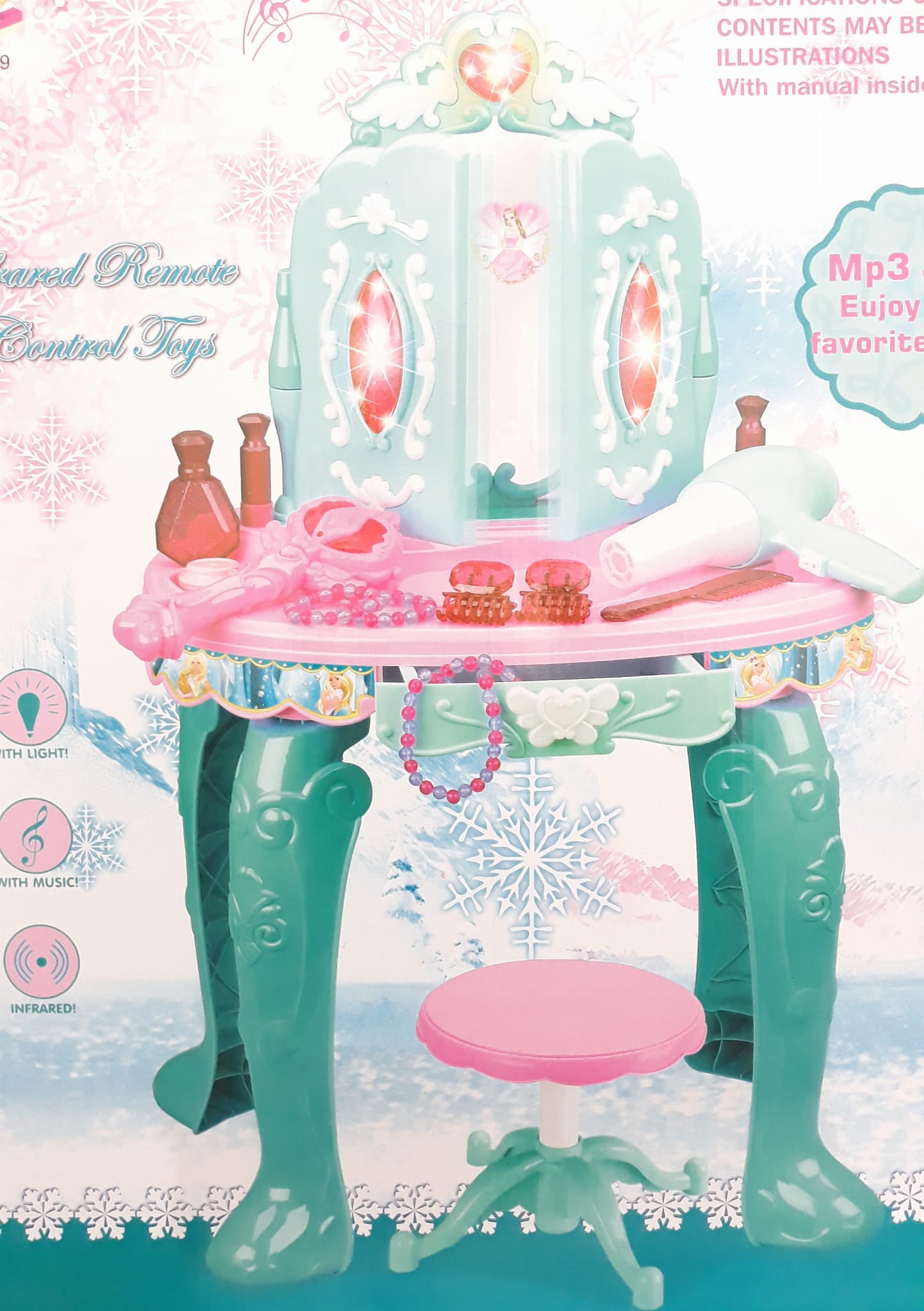 Masa de Machiaj idealStore Beauty Desk Cu Scaunel, Accesorii Incluse, Bagheta Magica, Efecte Luminoase si Sonore, Dezvolta Imaginatia si Creativitatea