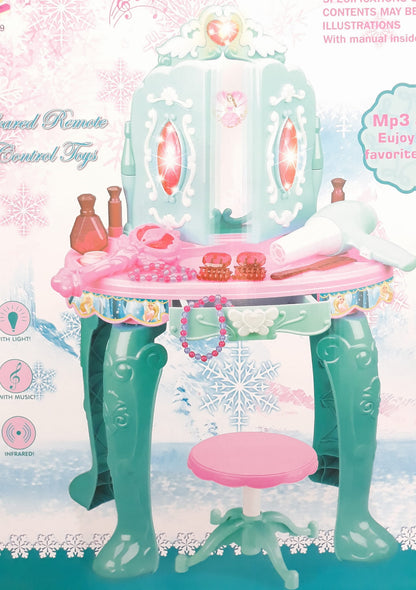 Masa de Machiaj idealStore Beauty Desk Cu Scaunel, Accesorii Incluse, Bagheta Magica, Efecte Luminoase si Sonore, Dezvolta Imaginatia si Creativitatea