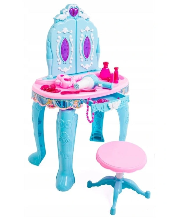 Masa de Machiaj idealStore Beauty Desk Cu Scaunel, Accesorii Incluse, Bagheta Magica, Efecte Luminoase si Sonore, Dezvolta Imaginatia si Creativitatea