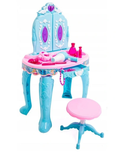Masa de Machiaj idealStore Beauty Desk Cu Scaunel, Accesorii Incluse, Bagheta Magica, Efecte Luminoase si Sonore, Dezvolta Imaginatia si Creativitatea
