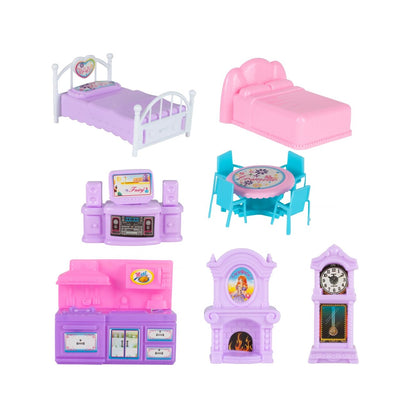 Casuta de Papusi din Plastic Palace Of The Fairies idealSTORE, Situata pe 2 Etaje cu 5 Camere si o Terasa Spatioasa, Include un Mobilier Bogat, Catelus, 2 Ponei, Stimuleaza Imaginatia Copilului