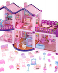 Casuta de Papusi din Plastic Palace Of The Fairies idealSTORE, Situata pe 2 Etaje cu 5 Camere si o Terasa Spatioasa, Include un Mobilier Bogat, Catelus, 2 Ponei, Stimuleaza Imaginatia Copilului