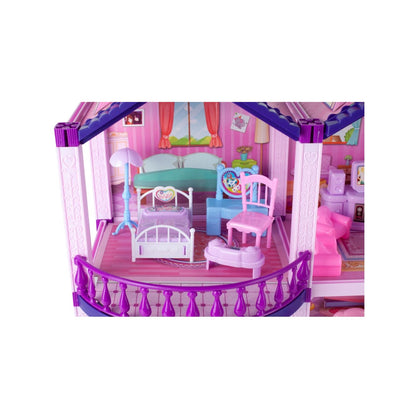Casuta de Papusi din Plastic Palace Of The Fairies idealSTORE, Situata pe 2 Etaje cu 5 Camere si o Terasa Spatioasa, Include un Mobilier Bogat, Catelus, 2 Ponei, Stimuleaza Imaginatia Copilului