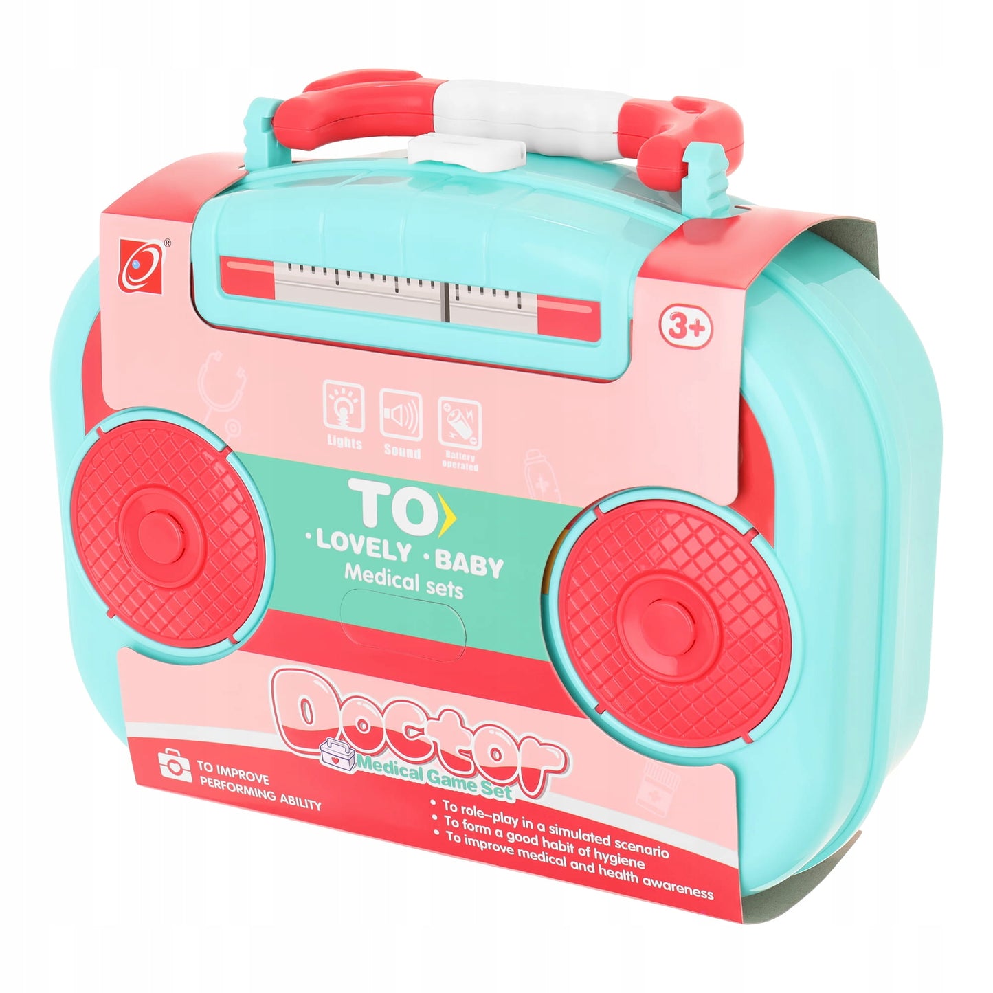 Trusa Medicala Pliabila de Jucaria Lovely Baby idealSTORE, Include un Kit din 12 Elemente Medicale, Stetoscop, Penseta, Lupa, Cioca, Medicamente, Geanta Echipata cu Maner Pentru Transport, Dzvolta abilitatile Interpersonale