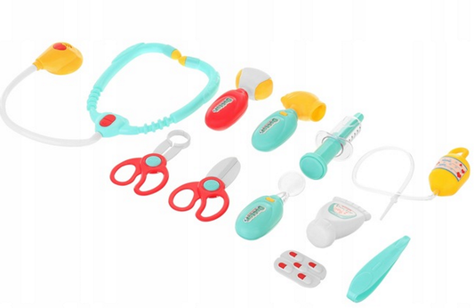 Trusa Medicala Pliabila de Jucaria Lovely Baby idealSTORE, Include un Kit din 12 Elemente Medicale, Stetoscop, Penseta, Lupa, Cioca, Medicamente, Geanta Echipata cu Maner Pentru Transport, Dzvolta abilitatile Interpersonale