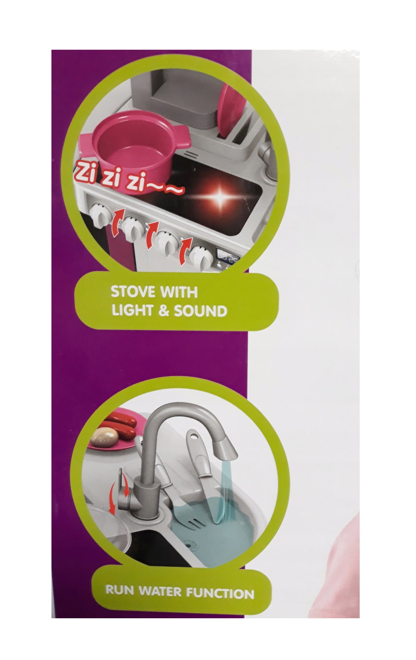 Bucatarie multifunctionala pentru copii idealSTORE PURPLE Grand Kitchen, Dimensiuni 71 x 62 x 35 cm, Echipata si utilata completi, Accesorii incluse, Sunete si luminite