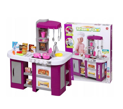 Bucatarie multifunctionala pentru copii idealSTORE PURPLE Grand Kitchen, Dimensiuni 71 x 62 x 35 cm, Echipata si utilata completi, Accesorii incluse, Sunete si luminite