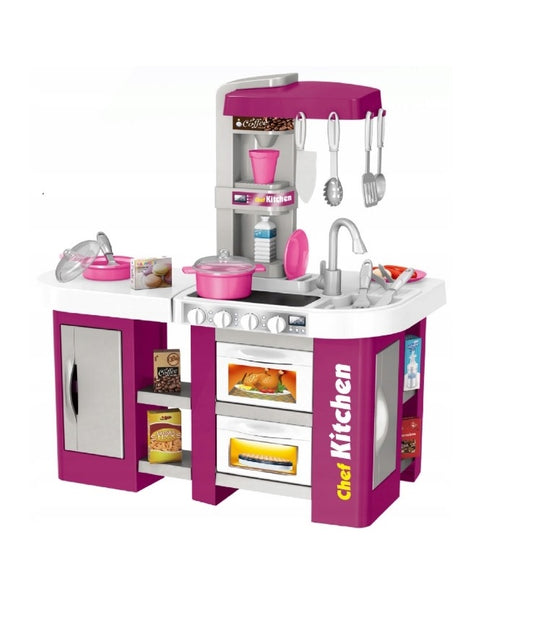 Bucatarie multifunctionala pentru copii idealSTORE PURPLE Grand Kitchen, Dimensiuni 71 x 62 x 35 cm, Echipata si utilata completi, Accesorii incluse, Sunete si luminite