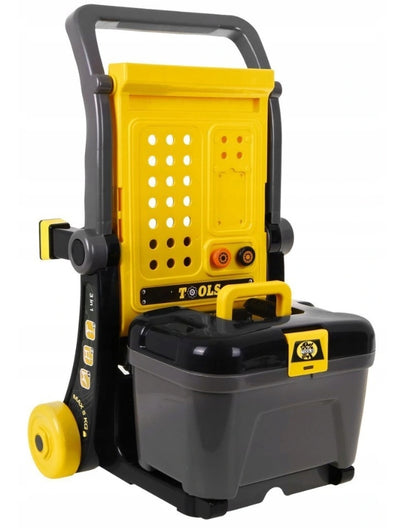 Banc de lucru Delux Micul Mecanic, mobil 3 in 1, dotat cu numeroase accesorii (cleste, ciocan, surubelnite, subururi si piulite, chei, fierastrau), Ideal pentru dezvoltarea abilitatilor celor mici