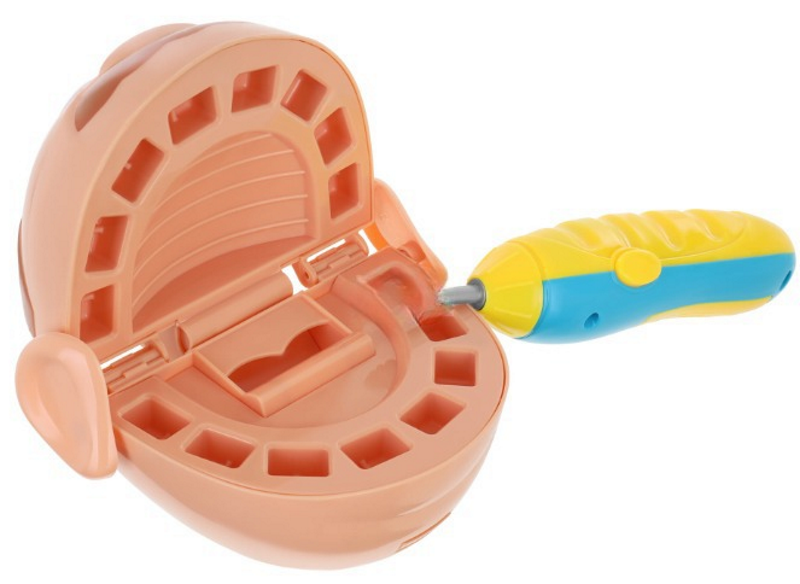 Mulaj Dentar Dough Dentist idealSTORE, Include 2 Matrite Speciale Pentru Dinti, 5 Recipiente cu Aluat 5 Unelte Stomatologice, Burghiu cu Sunet, Cleste, Dalta, Stimuleaza Creativitatea si Dezvolta Abilitati Manuale